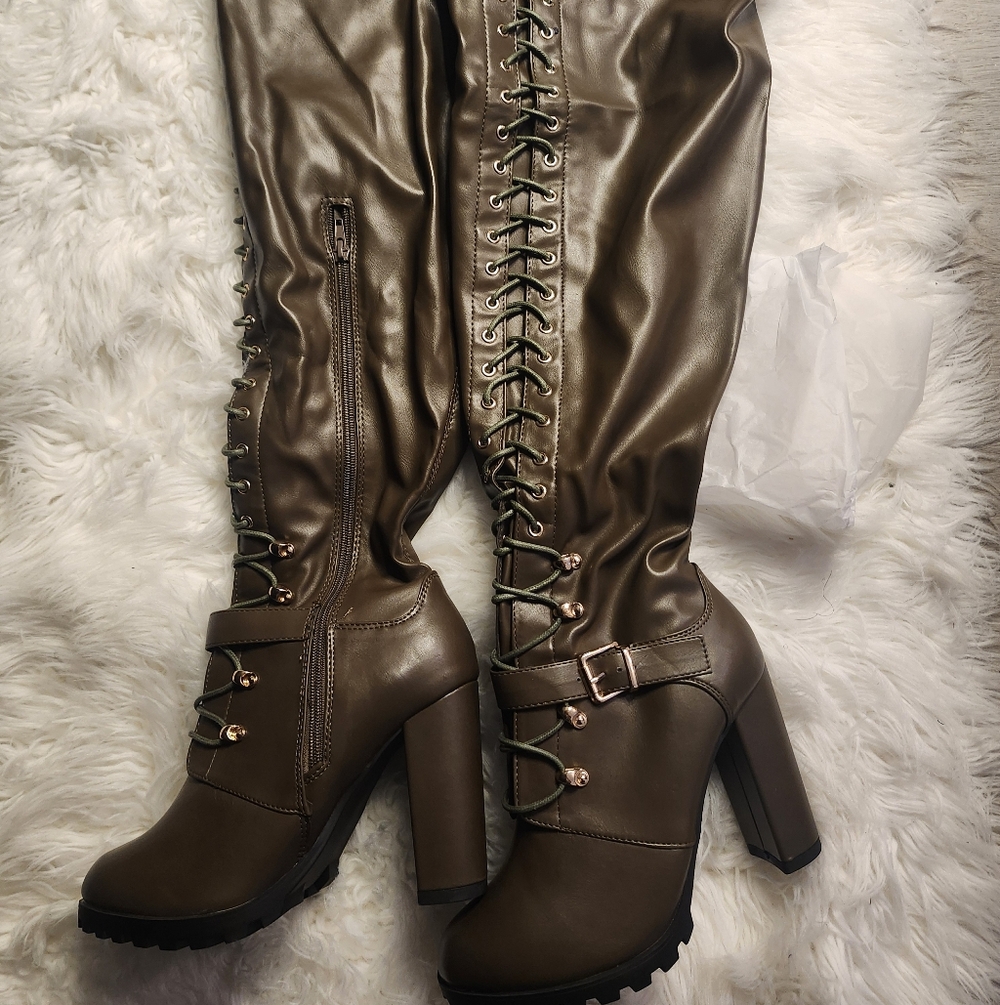 Stylish Dark Olive Knee-High Boots